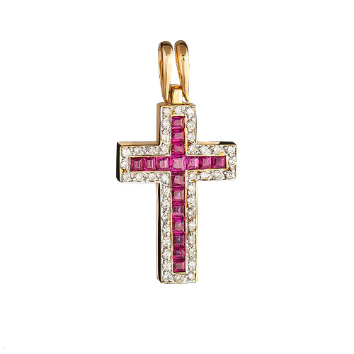 Крест с рубинами и бриллиантами - фото