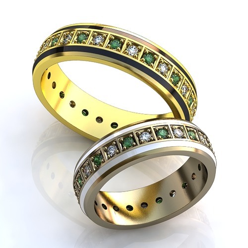 Обручальные кольца с изумрудами и бриллиантами YJ-477, белое золото 585 пробы, 7.3 гр. - купить в Екатеринбурге, цены в интернет-магазине